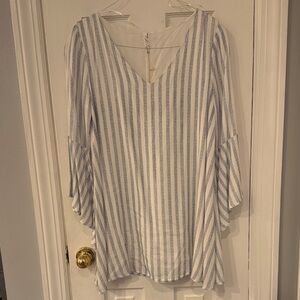 Elegant Blue and White Striped Mini Dress